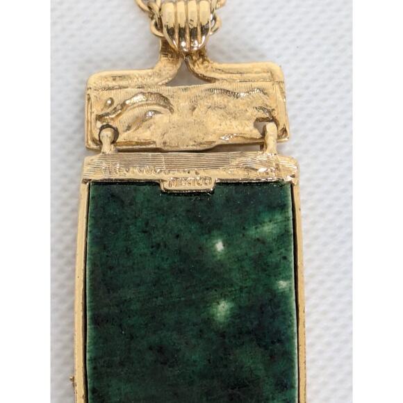 SALVADOR TERAN MARBEL Gold Plated Green Aztec Face Mask Designer Necklace 25" - Picture 5 of 8